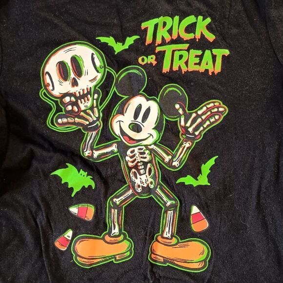 Disney Trick Or Treat Mickey Mouse Skeleton Blk T-Shirt Youth Sz 8 Med PRE-OWNED - Picture 2 of 4